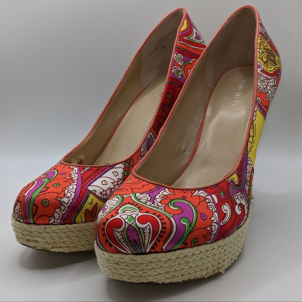 Platform heel pump Satin Jute size 10